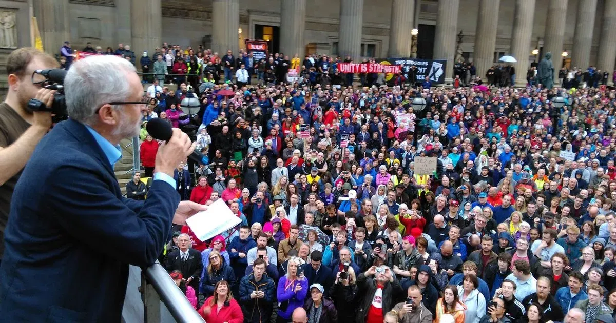 Jeremy Corbyn speaking at one of his massive rallies.