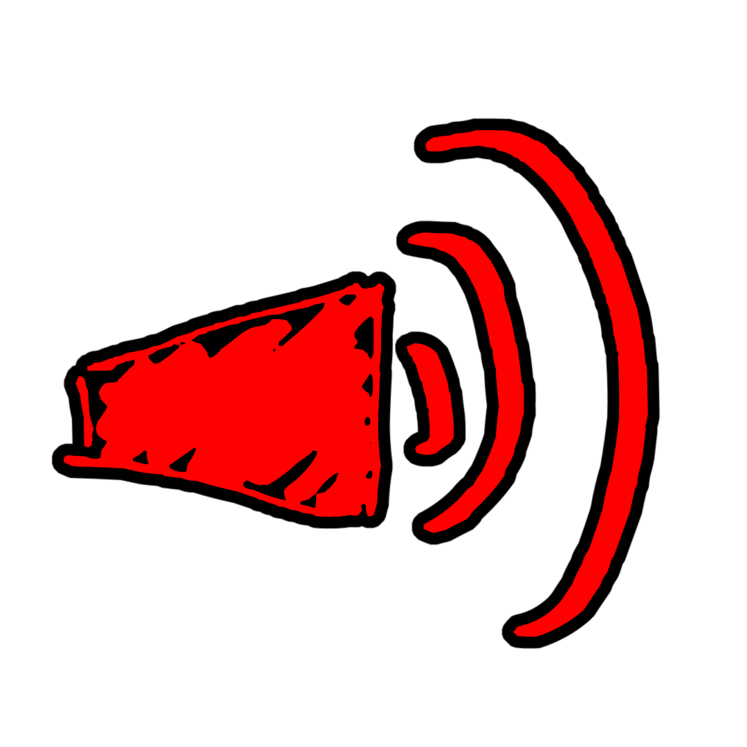A sketch of something that resembles a megaphone, a speaker, a camera, and a wifi symbol.