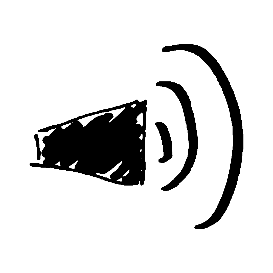 A sketch of something that resembles a megaphone, a speaker, a camera, and a wifi symbol.